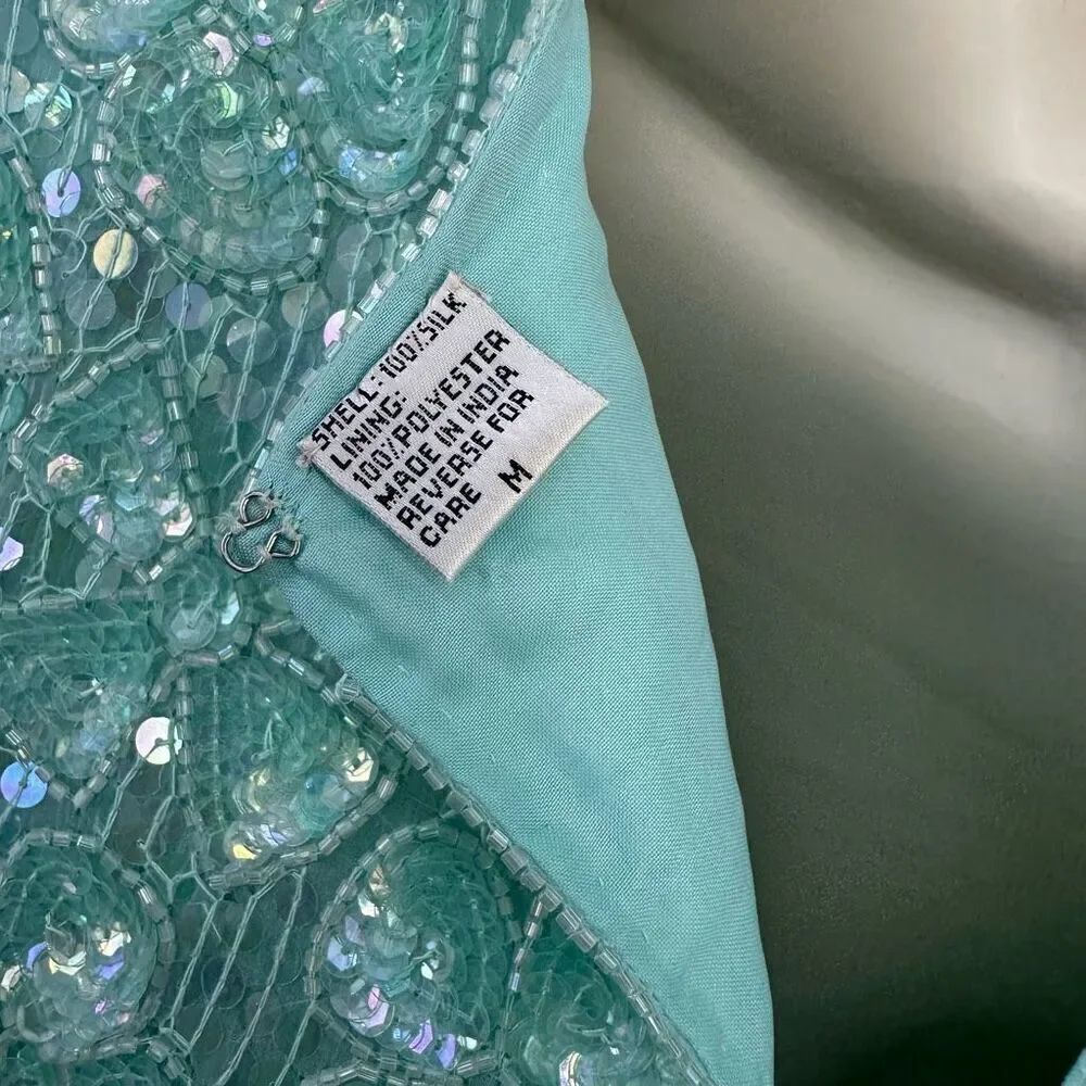 Laurence Kazar Women’s Silk Misty Light Turquoise Heavily Embroidered Beaded and - Picture 5 of 15